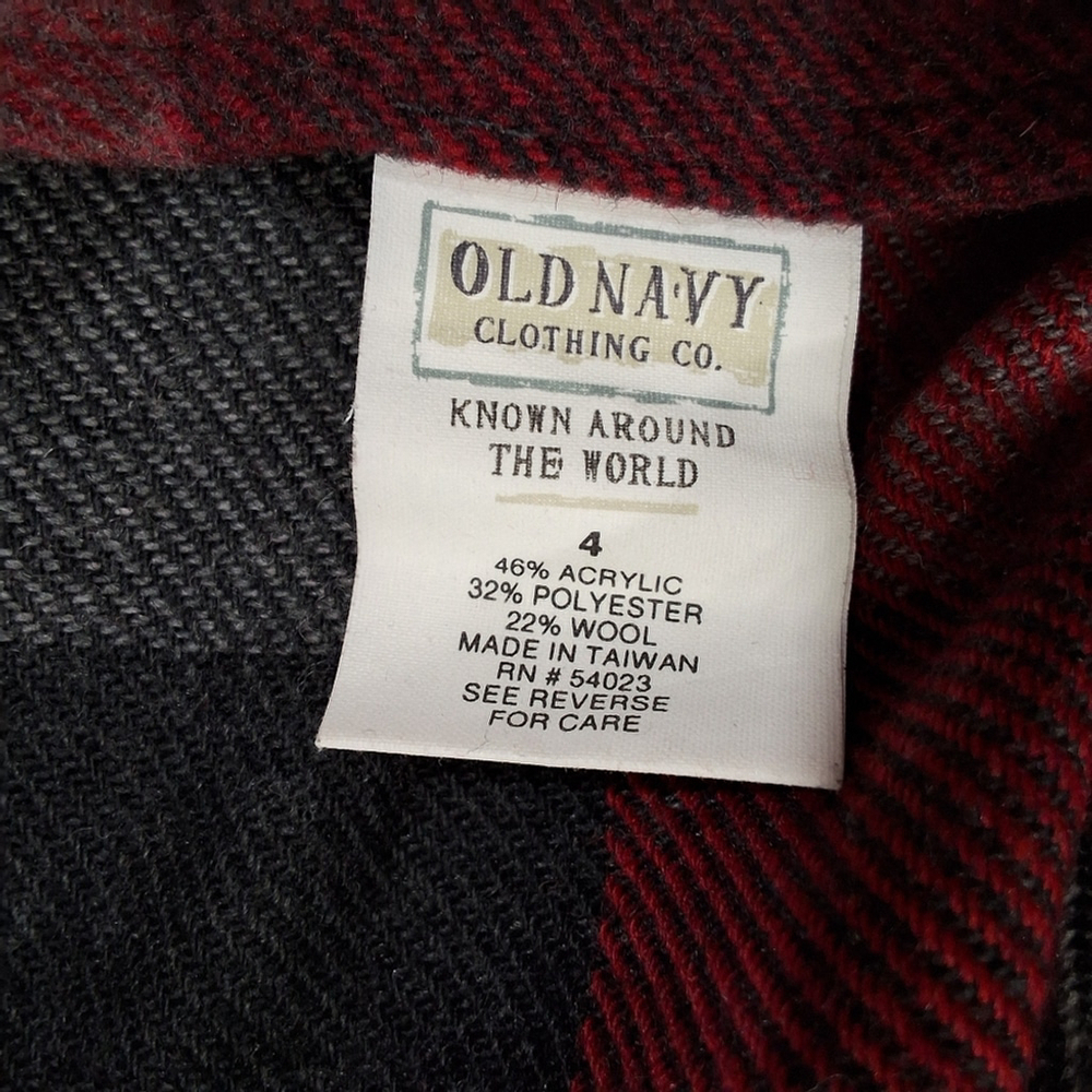 ✨2/$25 Old Navy~Women VTG 90 Long Wrap Skirt~Red Black Buffalo Plaid~Wool~4 - Picture 3 of 6